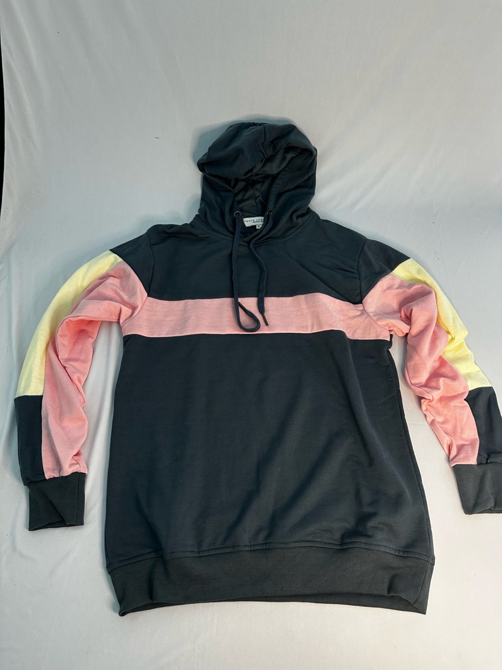 Colorblock Hooded Sweatshirt in Charcoal with Pink & Yellow Accents